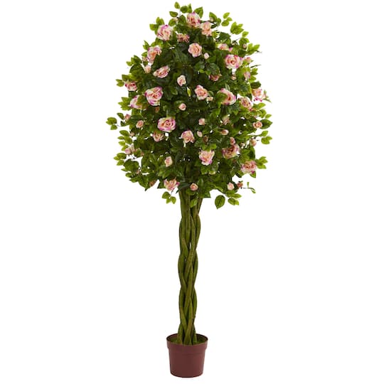 6ft. Potted Pink Rose Tree with Woven Trunk